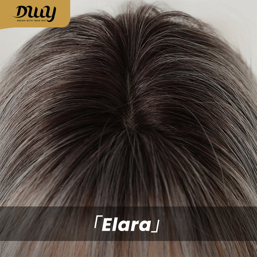 Elara-DWY 22 Inch Silver Grey Balayage Long Layered Wig with Air Bangs | Natural Synthetic Hair for Women | Daily Wear & Versatile Styling