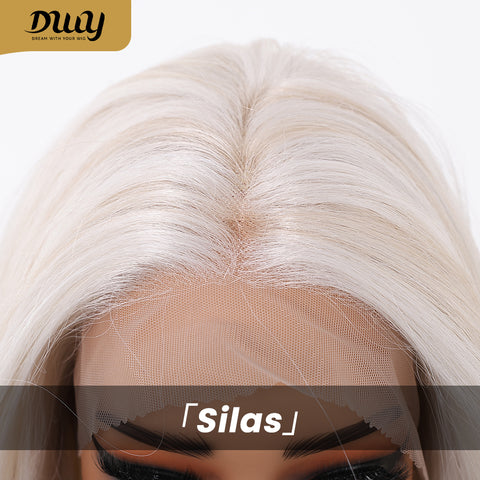 Silas C-DWY 13×6 Lace Front Free Part Long-Length Curly Platinum Blonde Glueless Synthetic Wig