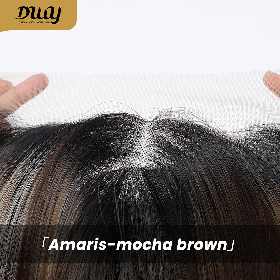 Amaris C-New! DWY 13×4 Lace Front Free Part Long-Length Straight Brown with Blonde Highlights Beautiful Layer Glueless Synthetic Wig for Women 24 Inches