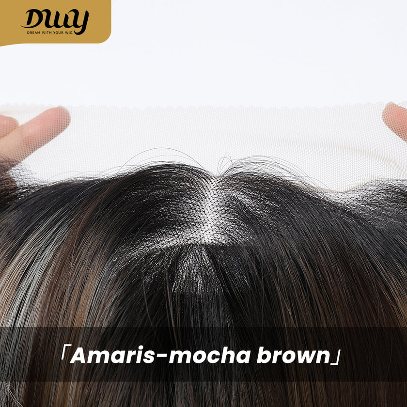 Amaris C-New! DWY 13×4 Lace Front Free Part Long-Length Straight Brown with Blonde Highlights Beautiful Layer Glueless Synthetic Wig for Women 24 Inches