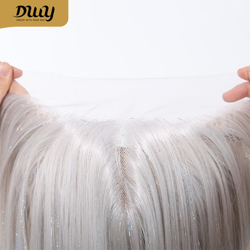 DWY Lace Front Middle Part Long-Length Straight White Glueless Synthetic Wig