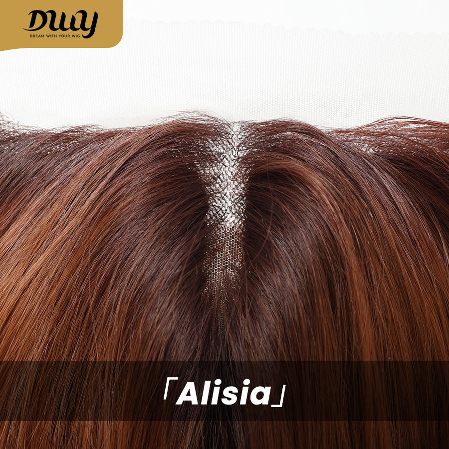 Alisia-DWY Lace Front T-Part Long Curly Orange Synthetic Wig With Side Bangs