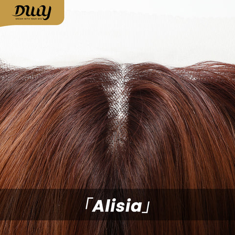 Alisia-DWY Lace Front T-Part Long Curly Orange Synthetic Wig With Side Bangs