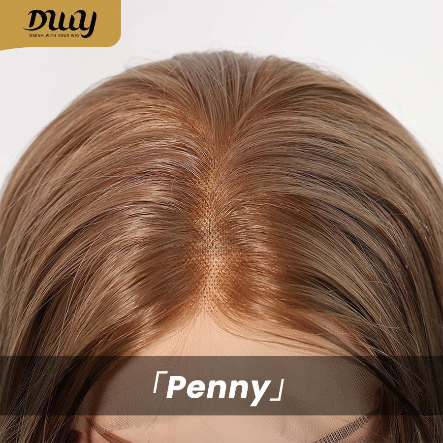 DWY Brown and Green Synthetic Wig with Free Parting