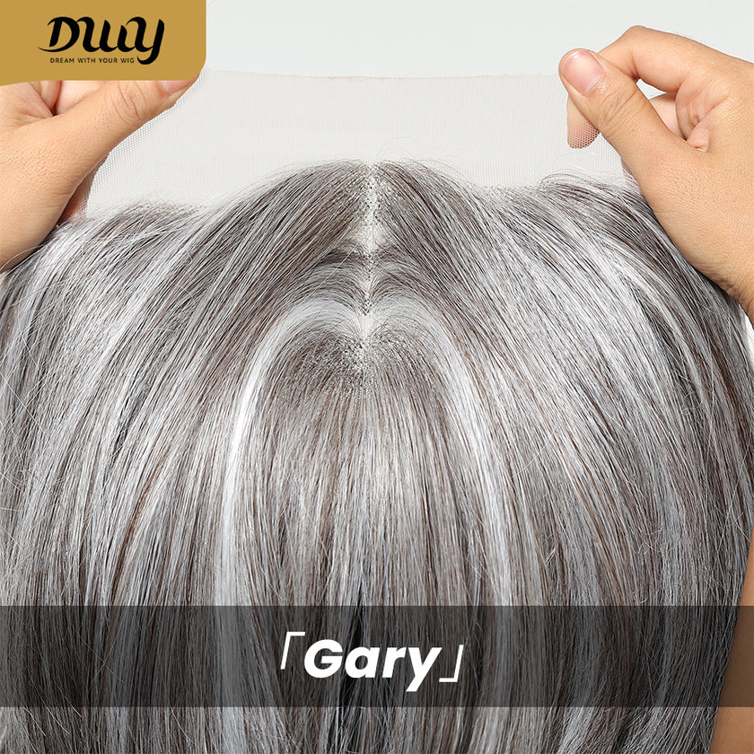 Gary-DWY 13x6 Librea Lace Front Wig 18 Inches White Gray Highlights Glueless Synthetic Wig
