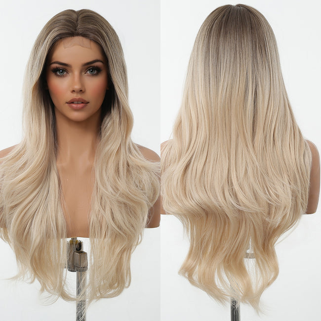 DWY Ombre Blonde Long Wavy  Frontal Lace Layered  Synthetic Wig