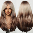 Erica-DWY Machine Made Mid-Length Straight Bleach Blonde with Brown Ends Glueless Synthetic Wig for Women 22 inches