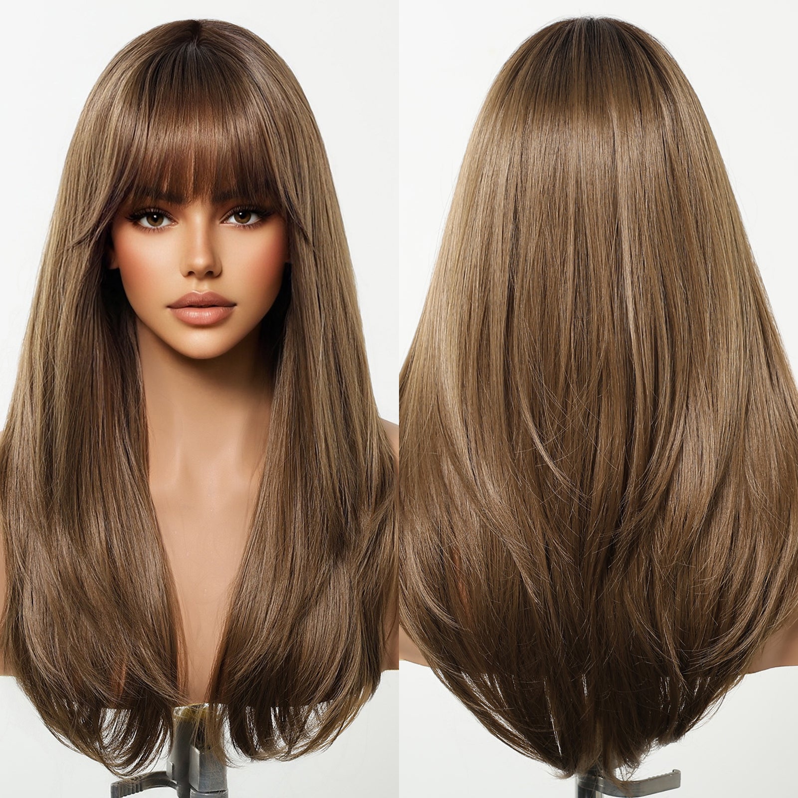 [LIMITED CLEARANCE]  DWY Machine Made Brown Straight Realistic Cute Hair Glueless Synthetic Wig for Women 24 Inches Pixie Cut Wigs Shaggy Wig Deep Wavy Wigs Deep Wave Wigs