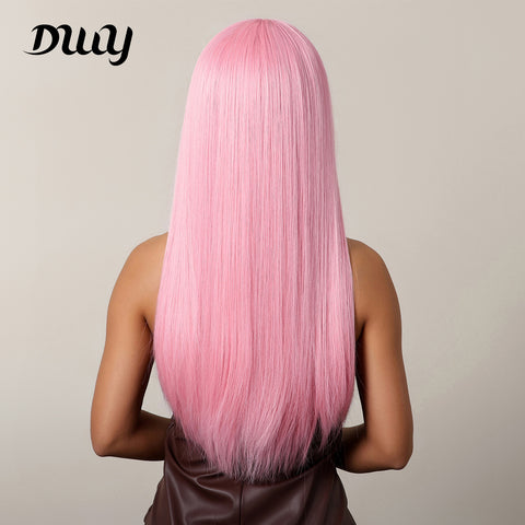 24 Inches Long Straight Pink Wigs with Bangs Women's Wigs for Daily,Party or Cosplay Use WL1092-2