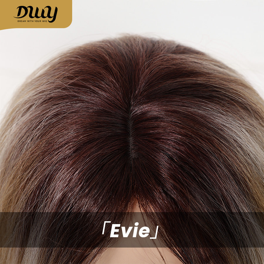 Evie-DWY Mid-Length Wavy Ombre Blonde with Bangs Glueless Synthetic Wig for Women 24 Inches