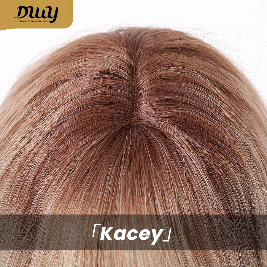 Kacey-DWY 28-Inch Long MiraScalp Wavy Ombre Blonde and Brown Wig with Bangs