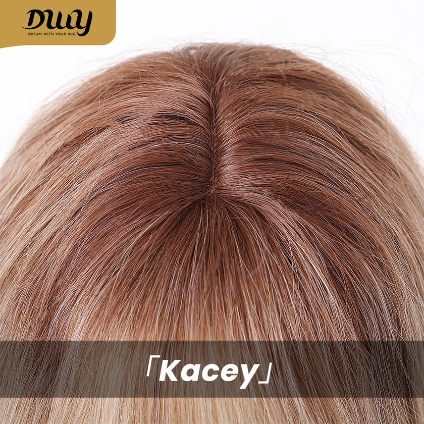 Kacey-DWY 28-Inch Long MiraScalp Wavy Ombre Blonde and Brown Wig with Bangs