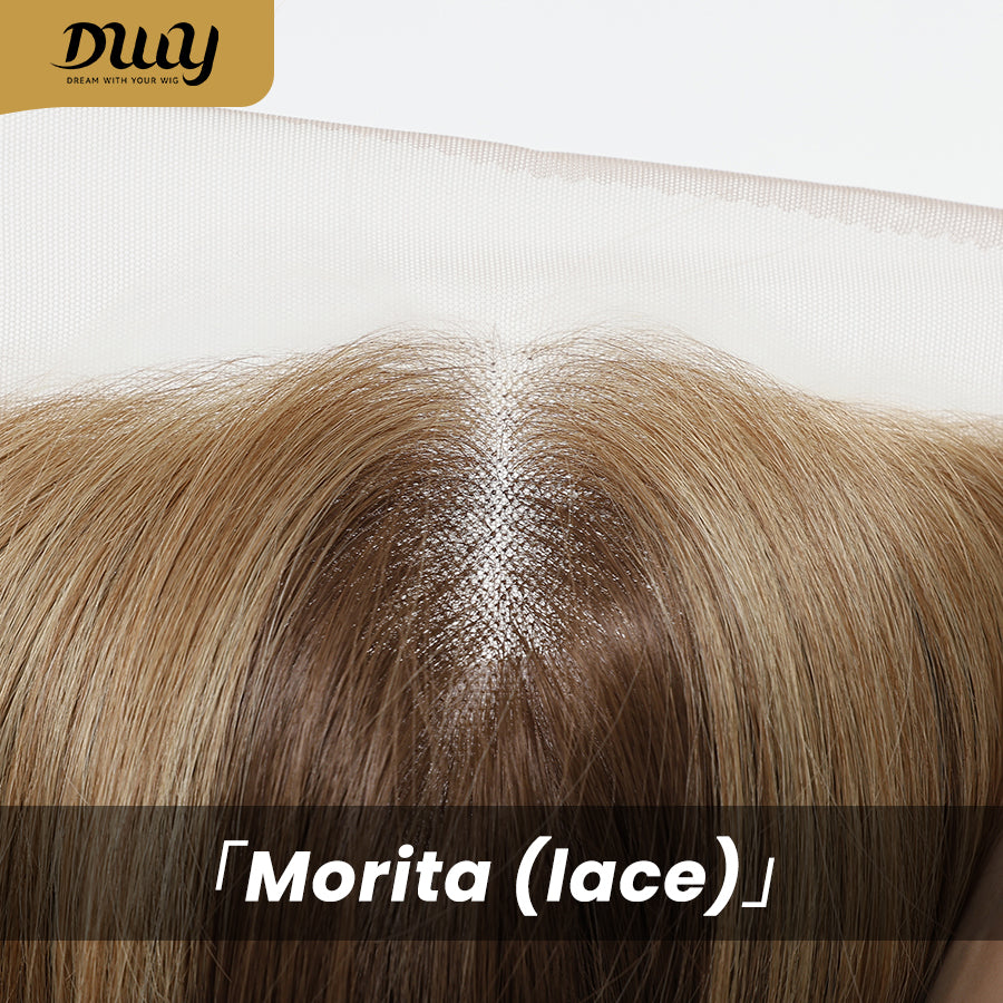 Morita-DWY Lace Front 13*4 Free Part Mid-Length Straight Brown with Highlights Glueless Synthetic Wig for Women 16 Inches