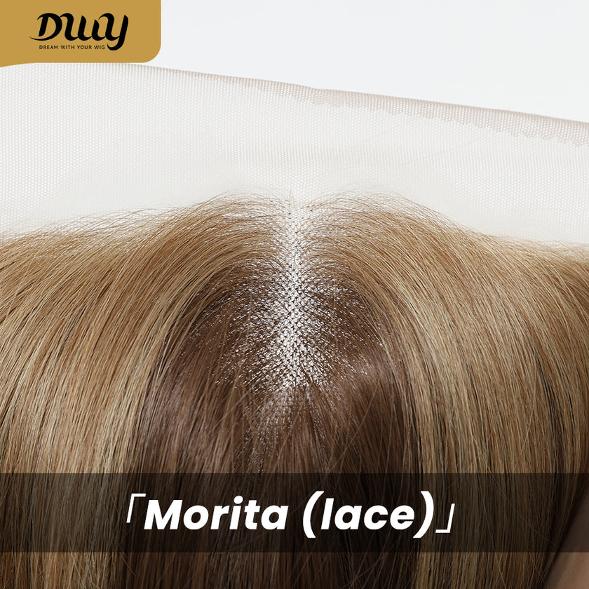 Morita-DWY Lace Front 13*4 Free Part Mid-Length Straight Brown with Highlights Glueless Synthetic Wig for Women 16 Inches