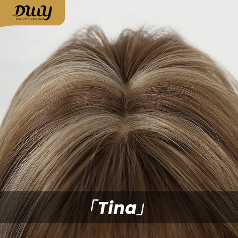 Tina- DWY NEWIN Long-length Layer-cut Straight with Air Bangs Linen Brown with Highlights Glueless Synthetic Wig