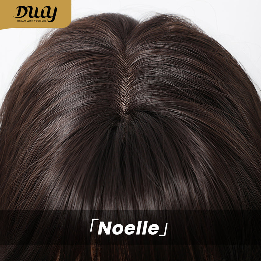 Noelle-DWY Free Part Machine Made Long Layer Wave Tea Black Glueless Synthetic Wig with Bangs for Women 26 Inches