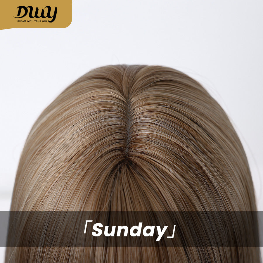 (Us Only)Sunday-DWY Light Caramel Blonde Tresses Wavy Synthetic Wig With Bangs