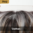 Esther C-DWY 13x4 Filter Lace Front Free Part Mid-Length Layer-cut Brown with Highlights Glueless Synthetic Wig