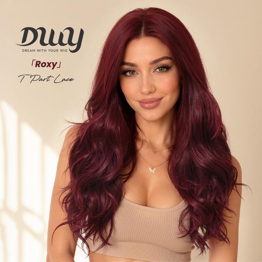 ROXY DWY Red Long Middle Lace Parting Wavy Synthetic Wig