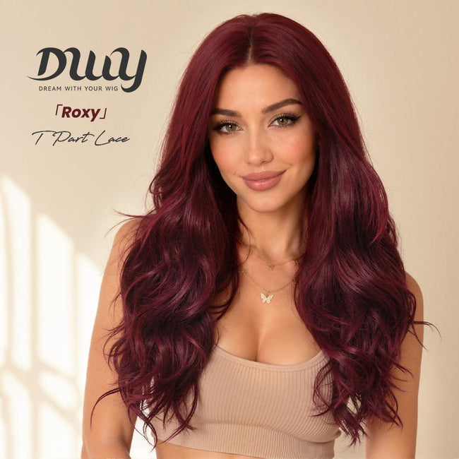 ROXY DWY Red Long Middle Lace Parting Wavy Synthetic Wig