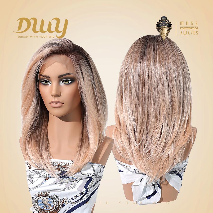 Siena-DWY 13×6 Filter Lace Free Parting Shoulder Length Light Pink Glueless Synthetic Wig