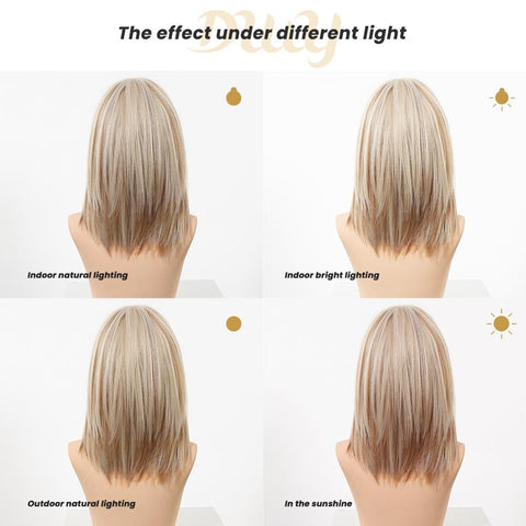 【New in】Magnolia- 14-Inch Short Platinum Blonde Bob Wig with Bangs - Glueless Synthetic Hair for Women
