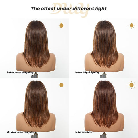 【New in】Lyla- 16-Inch Mid-Length Straight Brown Layered Wig with Air Bangs - Glueless Synthetic Hair