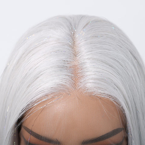 【LIMITED DEAL】DWY Lace Front Middle Part Long-Length Straight White Glueless Synthetic Wig for Women 20 Inches