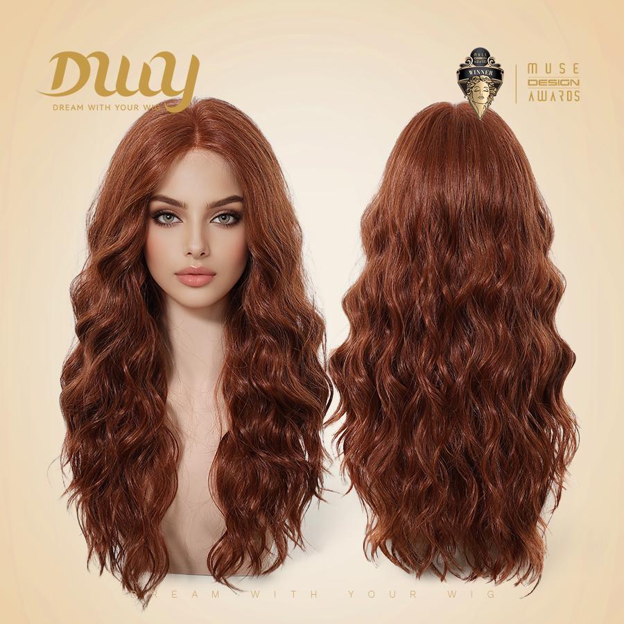 Merida -DWY Mono Lace Front Free Part Long-Length Curly Drity Orange Glueless Synthetic Wig for Women 24 Inches