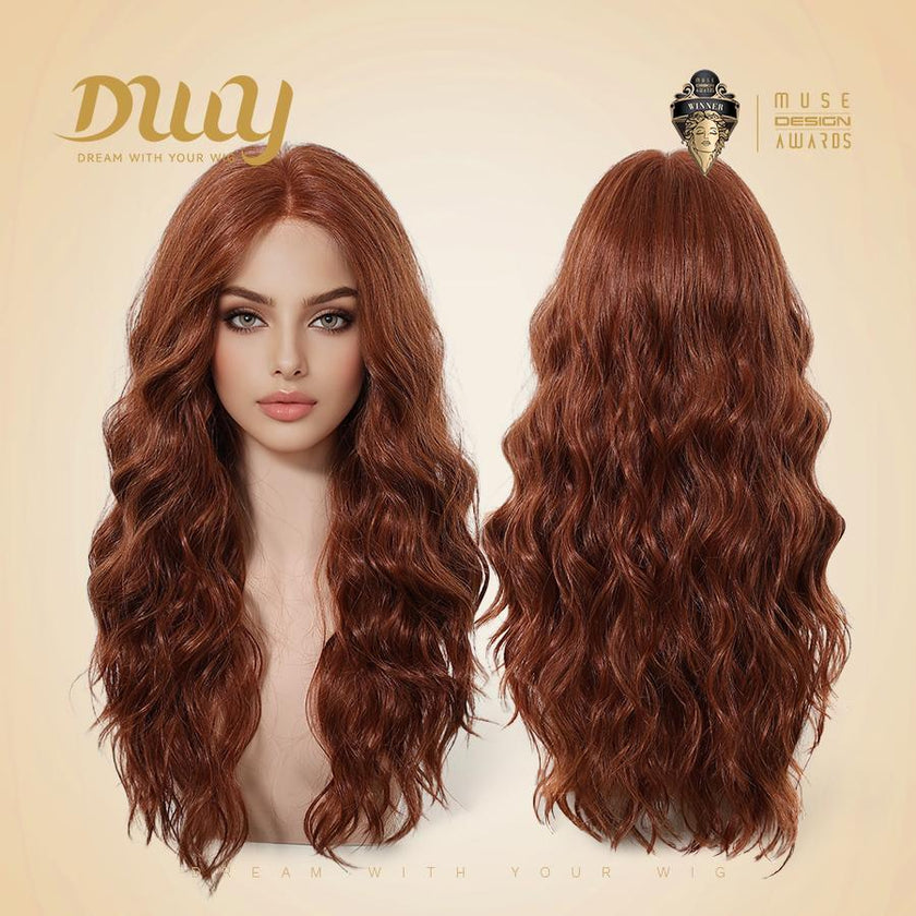 Merida -DWY Mono Lace Front Free Part Long-Length Curly Drity Orange Glueless Synthetic Wig for Women 24 Inches