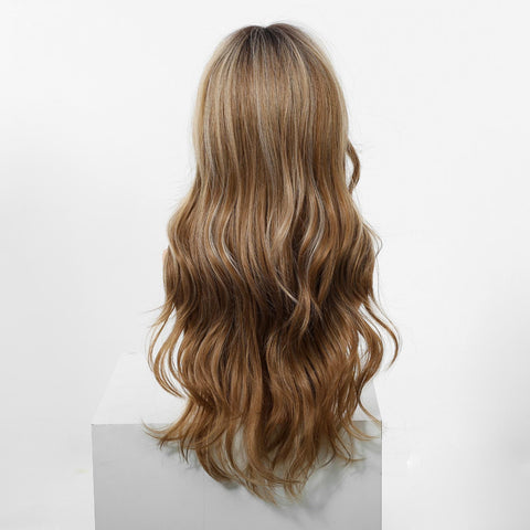 Loni-New Arrival DWY Machine Made Long Wave Light Brown Glueless Synthetic Wig