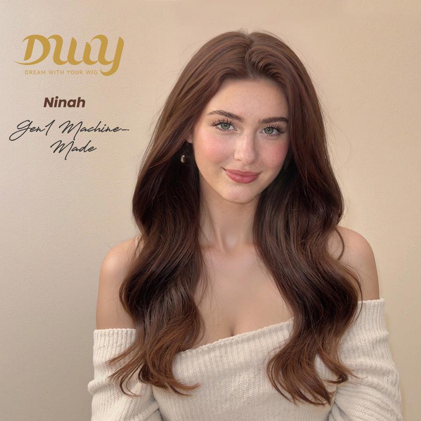【CLEARANCE SALE】Ninah-DWY Machine Made Long length Wavy Hairstyle Drity Orange Glueless Synthetic Wig for Women 28 Inches Glueless Wigs