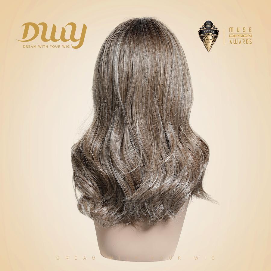 Paula-DWY Pre-cut U part Diamond Lace Mid-length Ash Beige Blonde Highlights Scandi Hairline Wave Hair Glueless Synthetic Wigs for Women 18 Inches