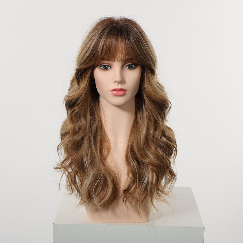 Nati C-DWY New Technology! Bionic Silk Top Mix Honey Bronde 22-Inch Long Wave Glueless Synthetic Wig