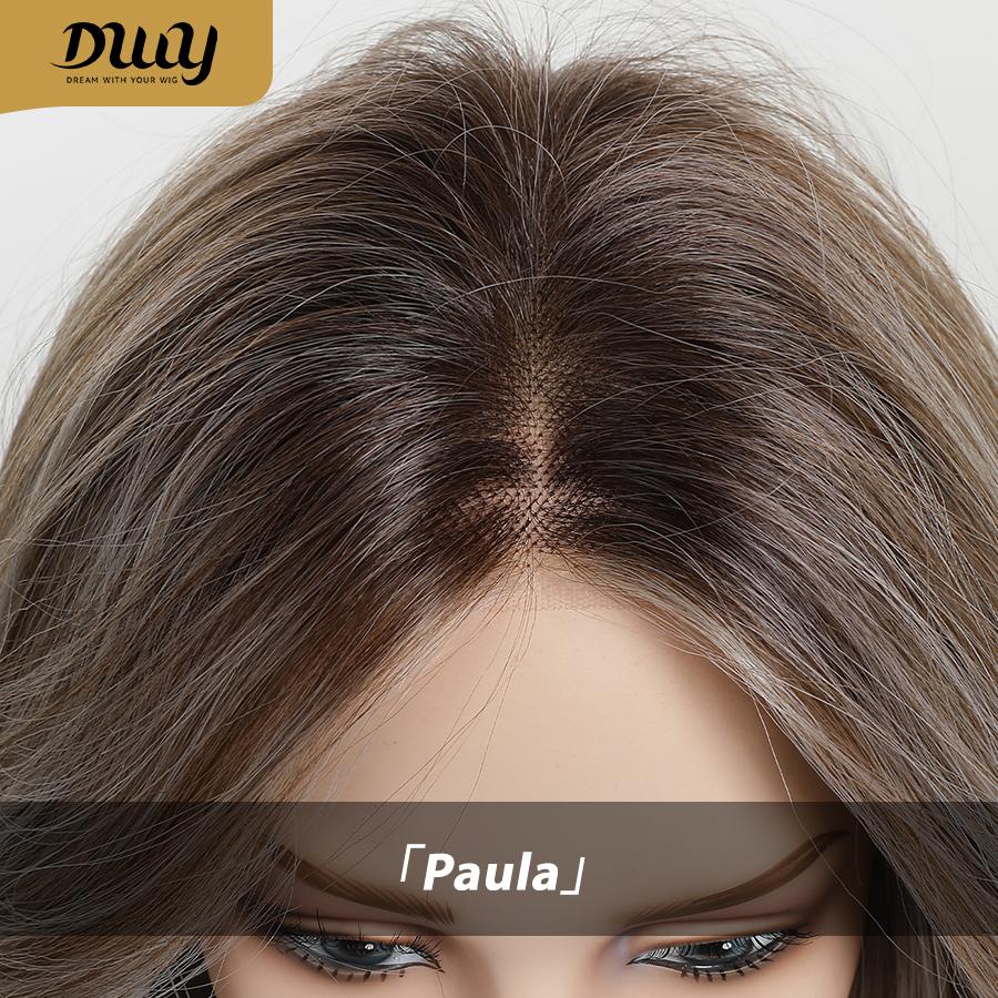 Paula-DWY Pre-cut U part Diamond Lace Mid-length Ash Beige Blonde Highlights Scandi Hairline Wave Hair Glueless Synthetic Wigs for Women 18 Inches