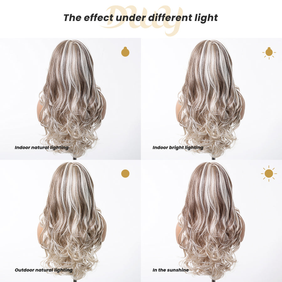 Abbie-DWY 13×6 LFilter Lace Free Part Wavy Platinum Blonde Glueless Synthetic Wig