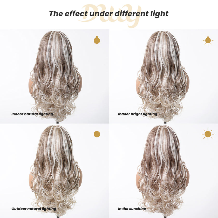 Abbie-DWY 13×6 LFilter Lace Free Part Wavy Platinum Blonde Glueless Synthetic Wig