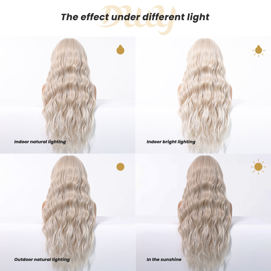 Grace-DWY Lace Front 13x6 Free Part Platinum Blonde Natural Wavy Tresses Synthetic Wig