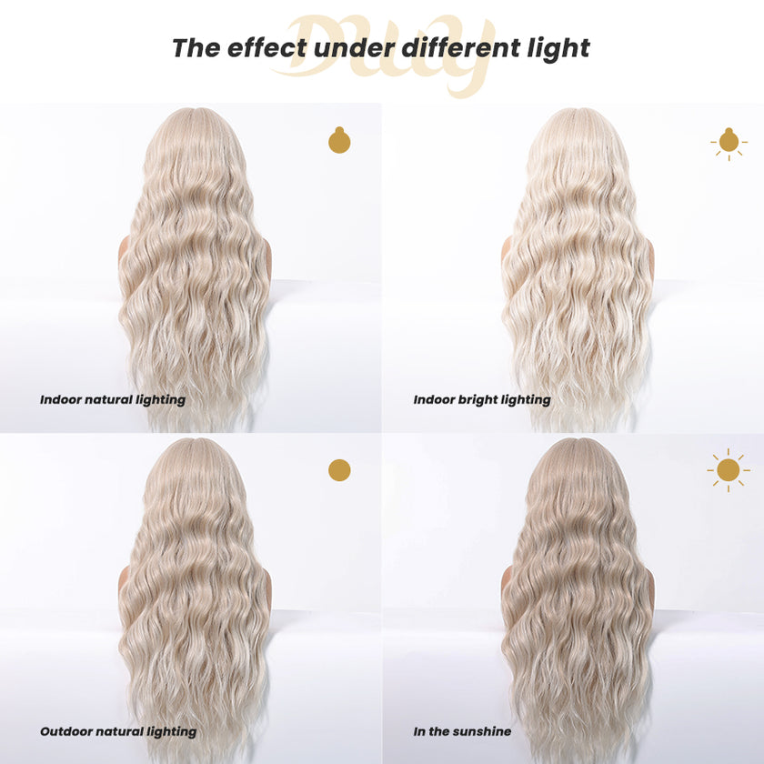 Grace-DWY Lace Front 13x6 Free Part Platinum Blonde Natural Wavy Tresses Synthetic Wig
