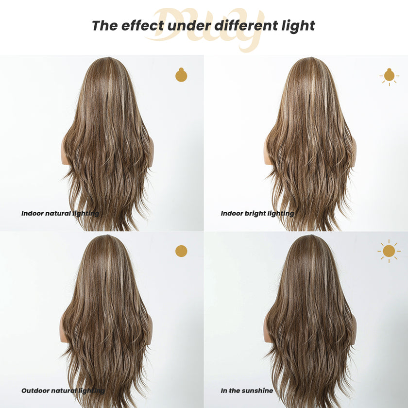 Biscuit -DWY 13×6 Lace Front Free Part Long-Length Body Wavy Highlighted Glueless Synthetic Wig