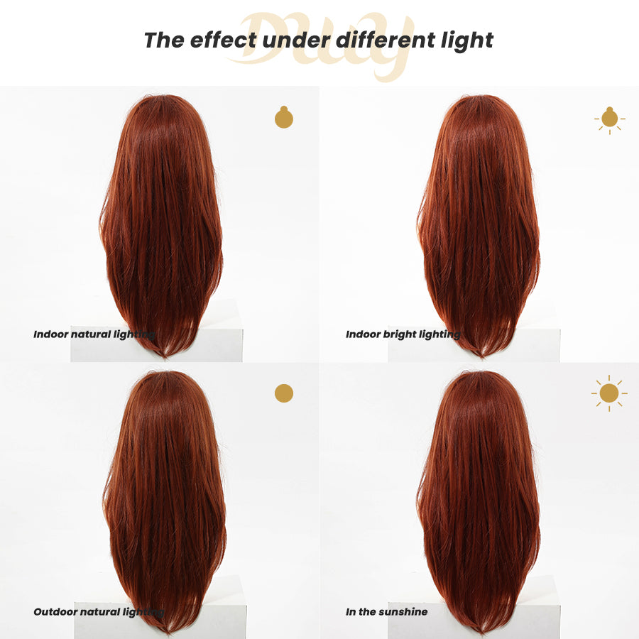 Una - DWY 13×4 Lace Front Free Part Long-Length Layer-cut Copper Glueless Synthetic Wig