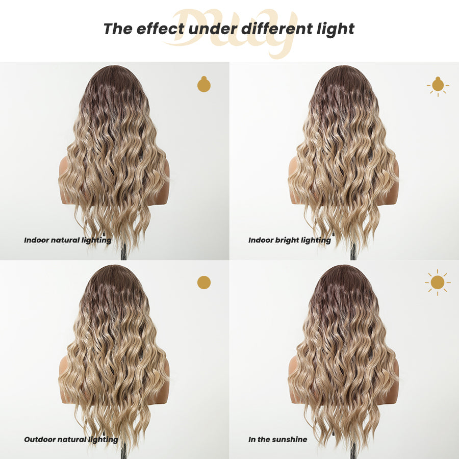 Lyna C-DWY 13*6 Lace Front Long Beach Wave Ombre Blonde with Highlight Glueless Synthetic Wig