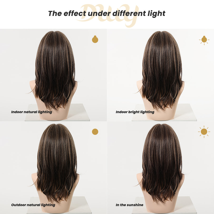 Sasha-DWY 13×4 Lace Front Free Part Mid-Length Wolf-cut Straight Truffle Brown Glueless Synthetic Wig for Women 18 Inches