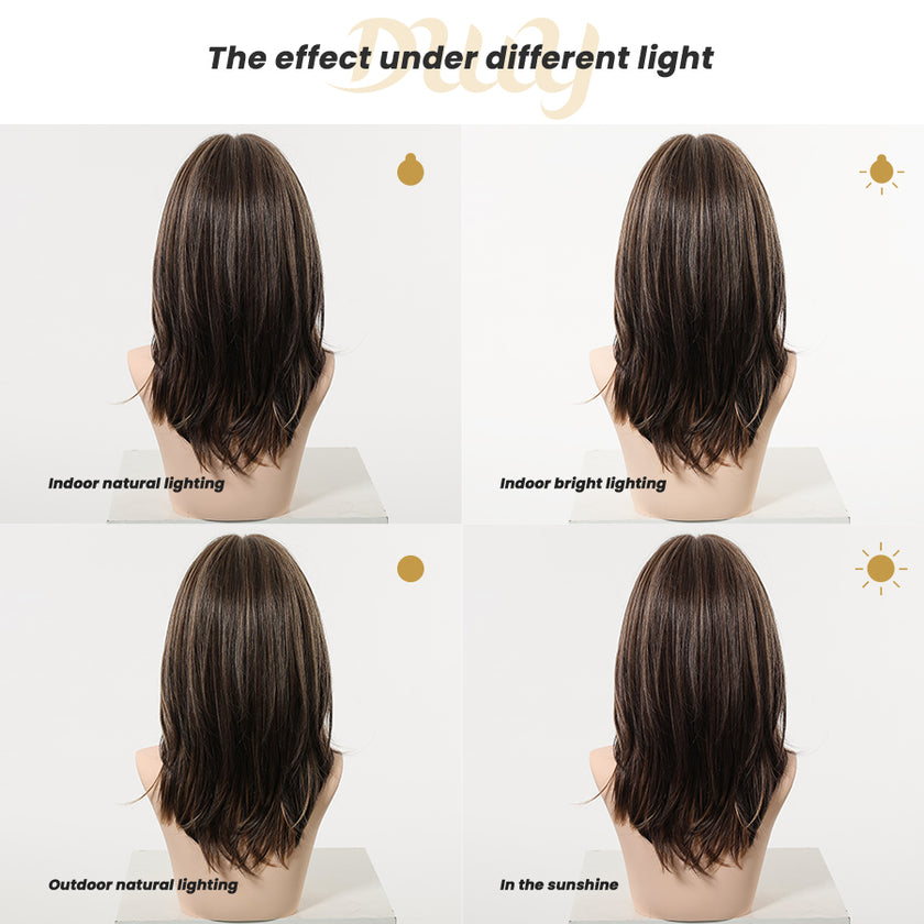 Sasha-DWY 13×4 Lace Front Free Part Mid-Length Wolf-cut Straight Truffle Brown Glueless Synthetic Wig for Women 18 Inches