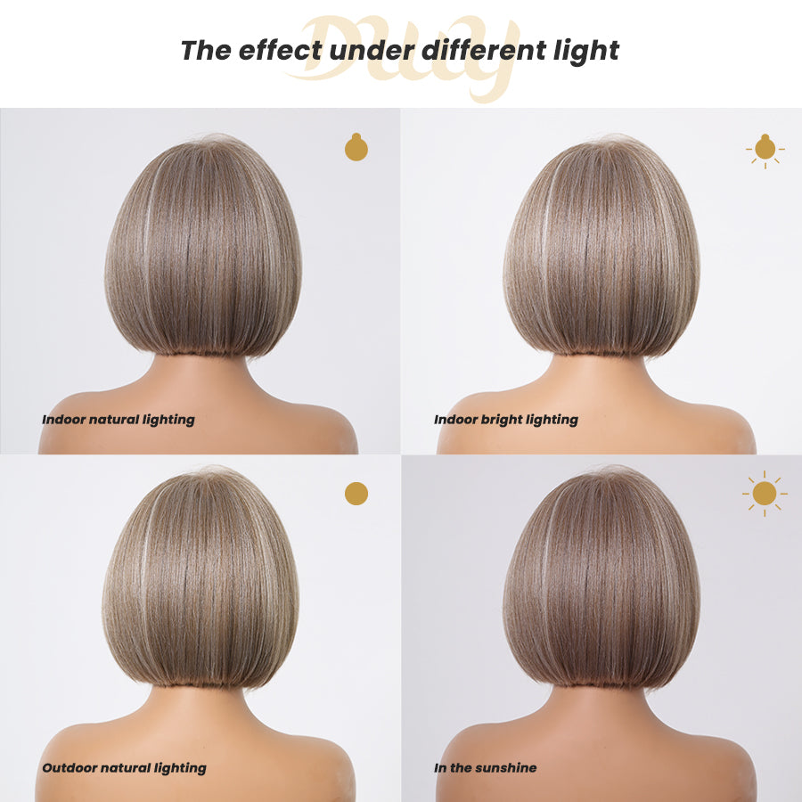 Clea-DWY 13x6 Lace Front 10 Inches Bob Blonde with Highlights Glueless Synthetic Wig