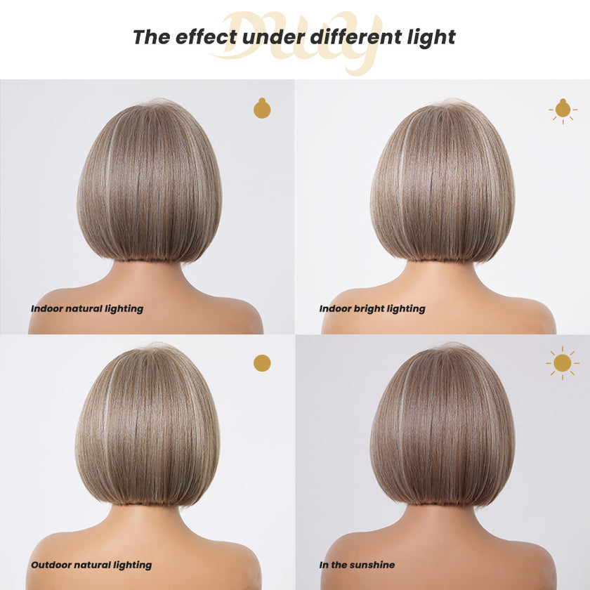 Clea-DWY 13x6 Lace Front 10 Inches Bob Blonde with Highlights Glueless Synthetic Wig