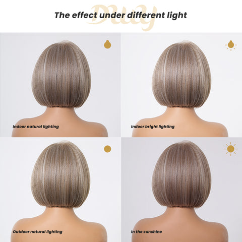DWY Clea 13x6 Lace Front 10 Inches Bob Blonde with Highlights Glueless Synthetic Wig