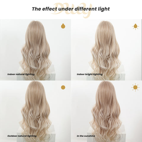 Ines-DWY Free Part Wavy Blonde Realistic Scalp Glueless Synthetic Wig