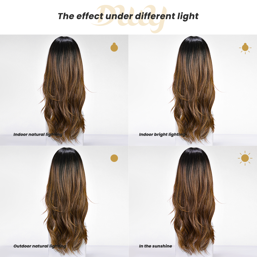 Okley-DWY Mono Lace Front Free Part Long Curly Ombre Brown Synthetic Wig