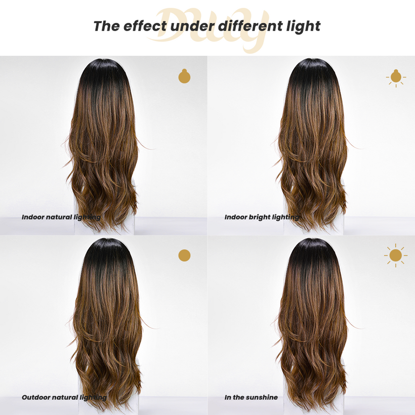 Okley-DWY Mono Lace Front Free Part Long Curly Ombre Brown Synthetic Wig